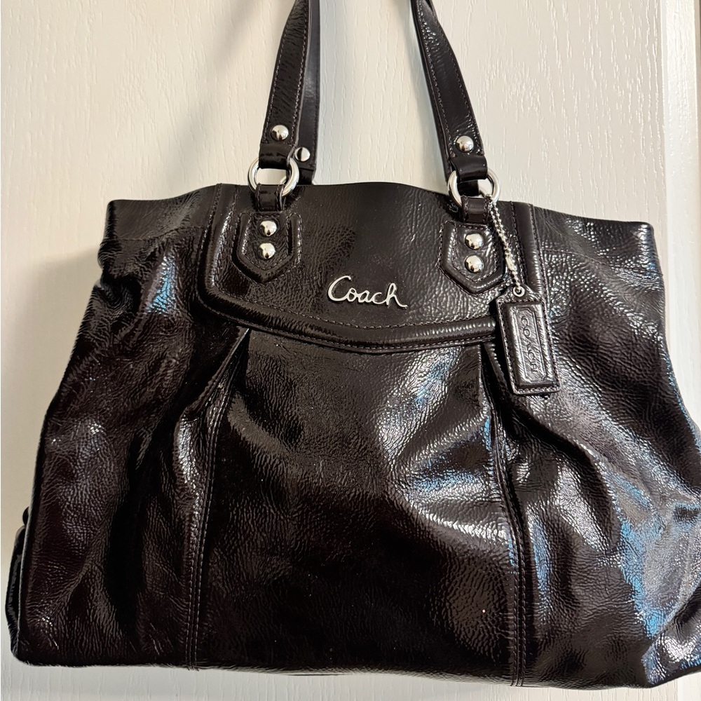 Coach Glossy Brown Tote with Silver Details
